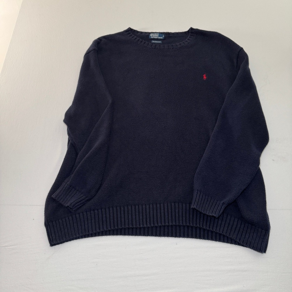 Polo Ralph Lauren Men 4X Big Navy Blue 100%  Cotton‎ Crewneck Sweater Red Pony - Picture 4 of 7